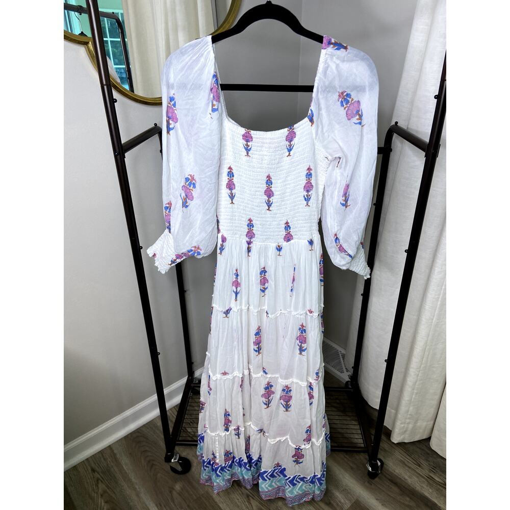 Oliphant Smocked Top Tered Midi Dress size S small
